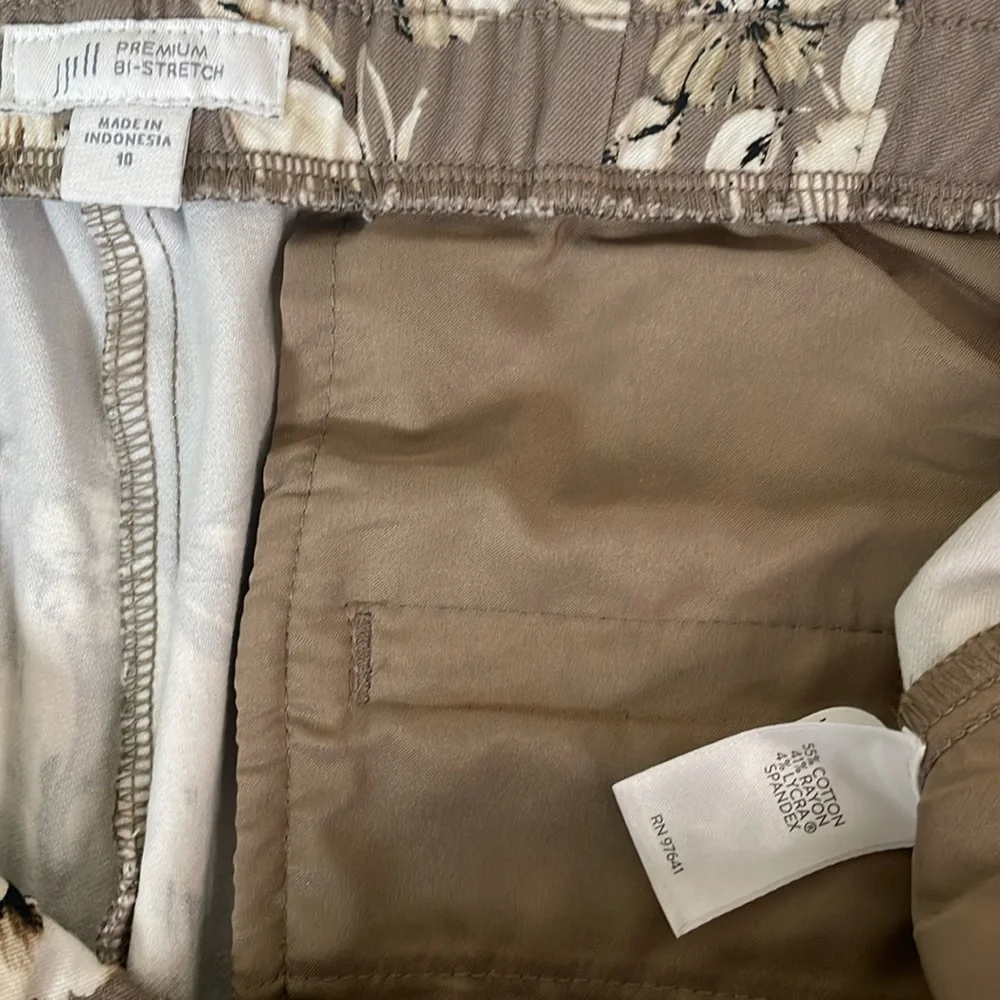 J.JILL Floral Print Pull-On Pants Sz 10 Taupe Neutral Stretch Ankle‎ Trousers - Picture 4 of 10
